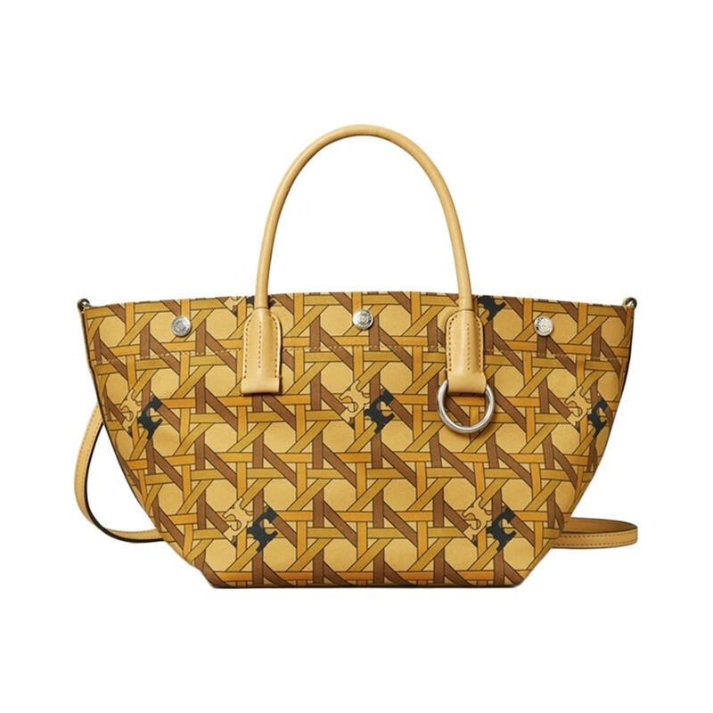 商品[国内直发] Tory Burch|汤丽柏琦TB女包奢侈品19几何图形象牙白帆布配皮小号Tote购物袋单肩斜挎托特包 146547-100,价格¥2362,第10张图片详细描述