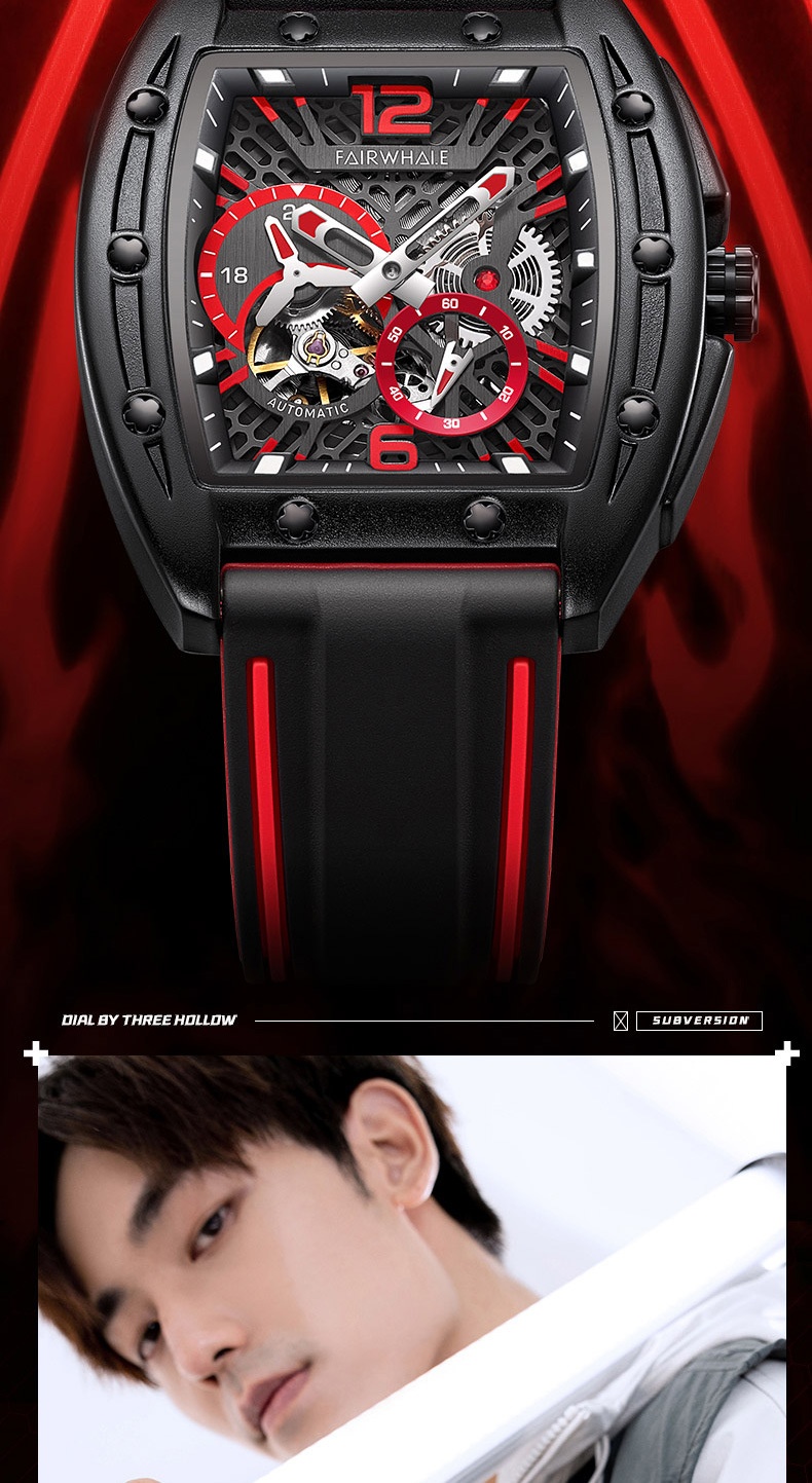 商品Mark Fairwhale|马克华菲品牌手表时尚名表酒桶型自动机械表复古手表男士腕表,价格¥496,第7张图片详细描述