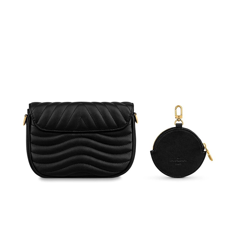 商品Louis Vuitton|预售十天 Louis Vuitton/路易威登 Louis Vuitton NEW WAVE系列 女士黑色绗缝光滑小牛皮翻盖徽标可拆卸肩带带圆形钱包手提斜挎单肩包M56461,价格¥18359,第3张图片详细描述
