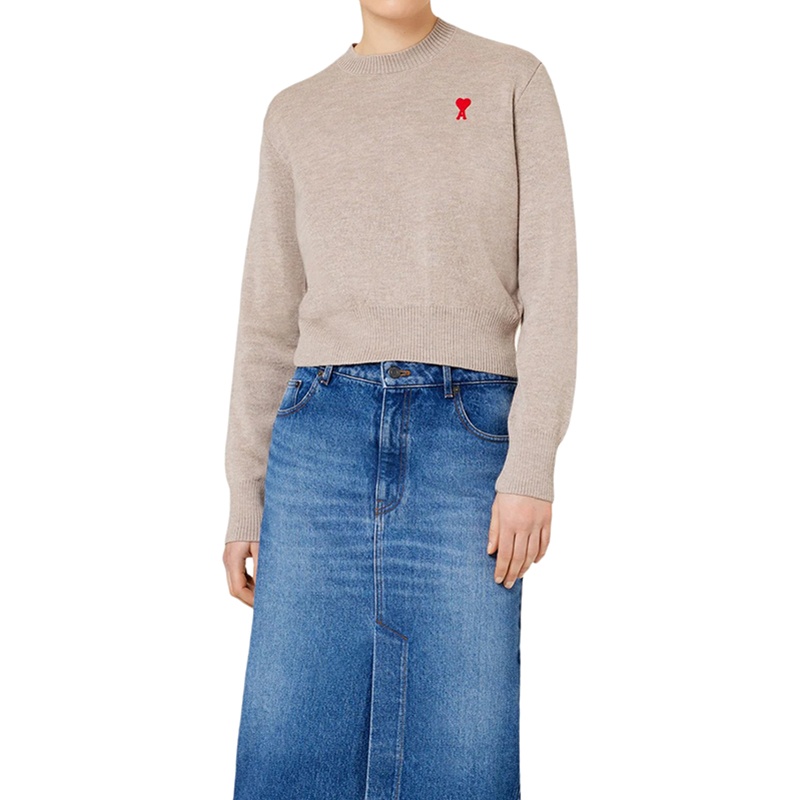 商品AMI|AMI PARIS Ami De Cœur系列 女士米色羊绒圆领长袖毛衣,价格¥2106,第4张图片详细描述