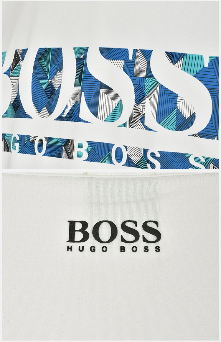 商品Hugo Boss|Hugo Boss 雨果博斯 新款男士棉质米白色logo印花时尚休闲短袖T恤 TEE5-171-0340-100,价格¥730,第5张图片详��细描述