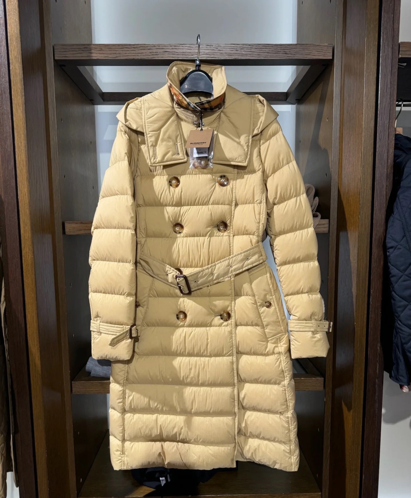 商品Burberry|Burberry博柏利 纯色连帽双排扣长款羽绒服 女款 黄色80720851,价格¥3436,第8张图片详细描述