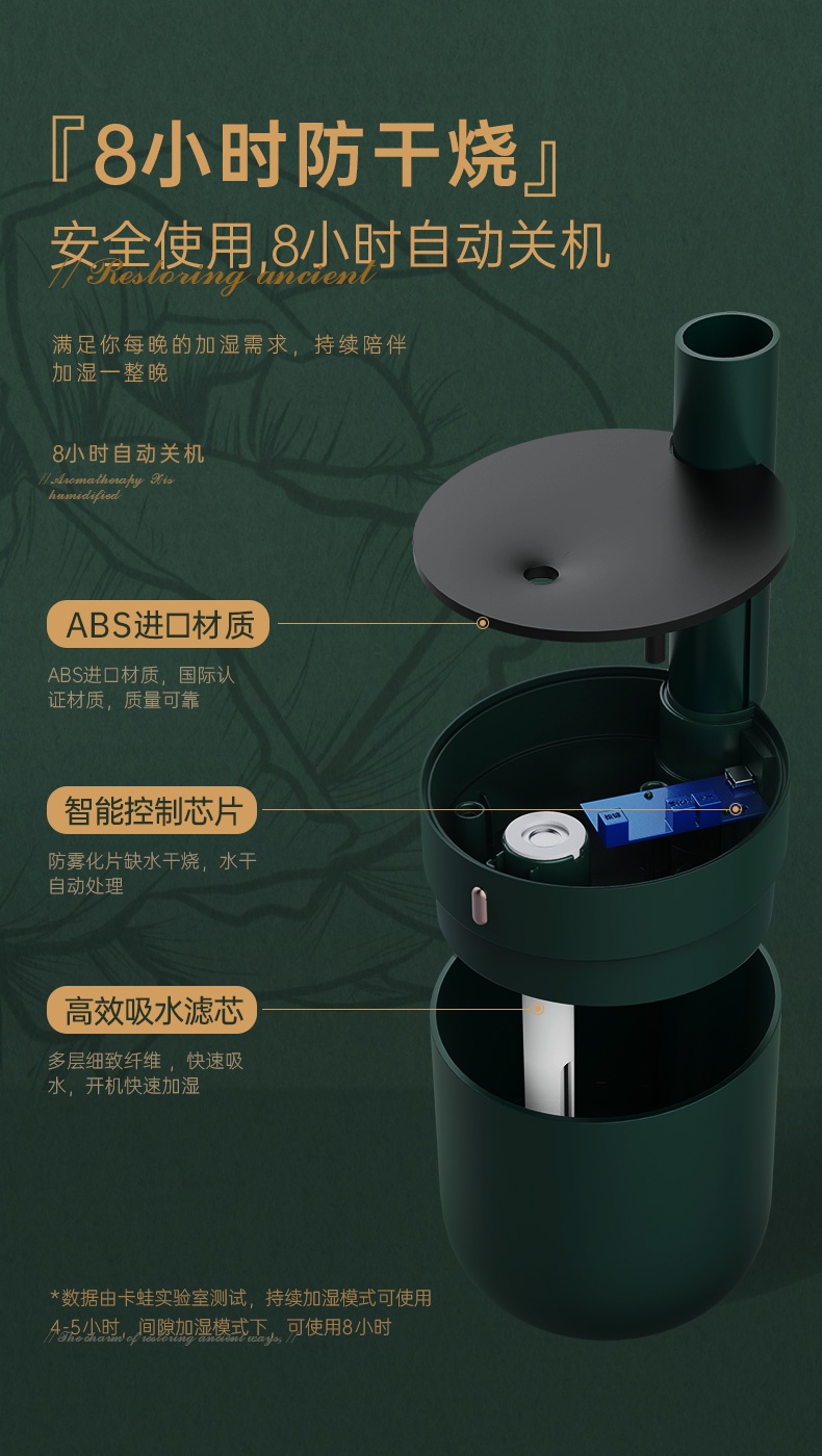 商品[国内直发] Skrillex|Skrillex加湿器usb小型迷你桌面复古可拆卸香薰精油办公室学生宿舍家用低音空气净化补水 复古绿,价格¥431,第9张图片详细描述