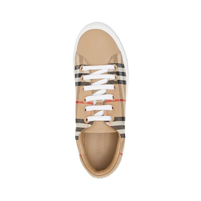商品Burberry|【现货】博柏利 女士米黄色棉质皮革经典格纹休闲运动鞋80172491,价格¥2171,第3张图片详细描述