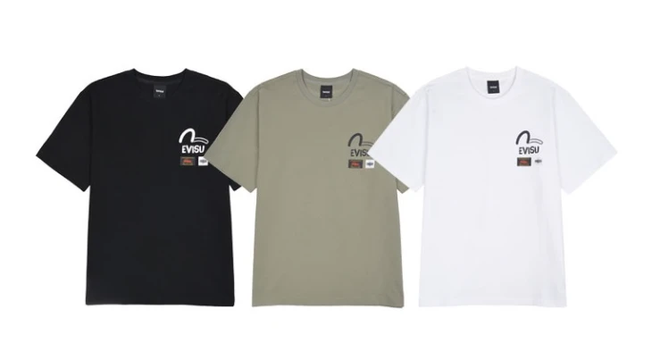 商品Evisu|【享贝家】ZY-（预售款）EVISU 福神 胸前字母小标休闲圆领短袖T恤 男女同款 EV5UTS901,价格¥148,第1张图片详细描述