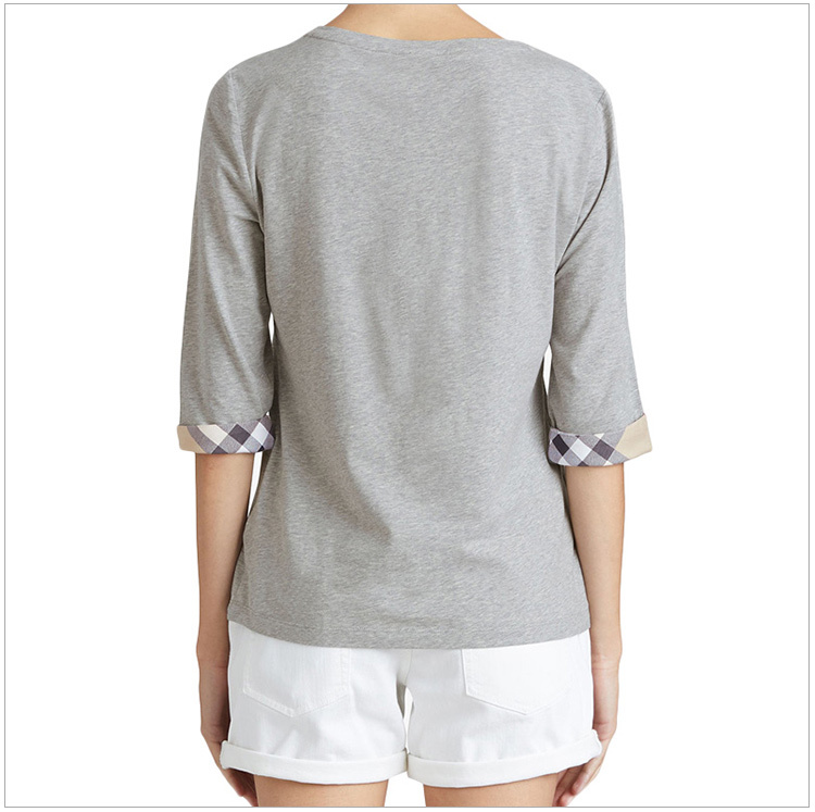 商品Burberry|Burberry 博柏利 女士棉时尚短袖灰色中袖T恤 3886952,价格¥986,第7张图片详细描述