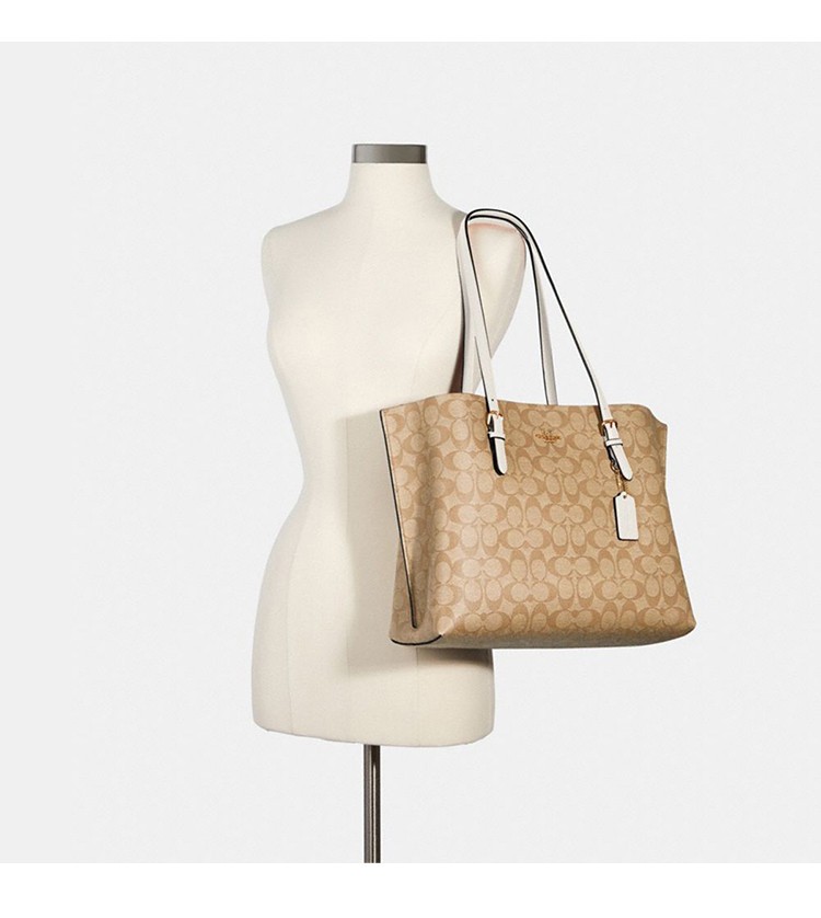 商品[国内直发] Coach|COACH蔻驰  Mollie 34 经典标志老花字母满印 标志性涂层帆布和光滑皮革 托特包Tote包购物袋手提单肩包 1665IMDQC,价格¥2090,第5张图片详细描述
