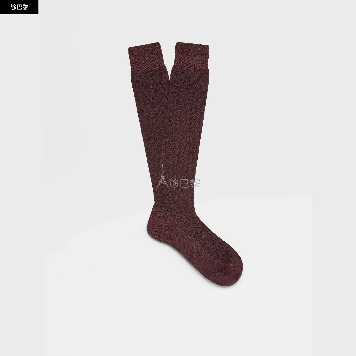 商品Zegna|包邮包税【预售7天发货】 ZEGNA杰尼亚 23秋冬 男士 袜子 BURGUNDY LYOCELL BLEND TEXTURED MID CALF SOCKS N5V40-580-602,价格¥652,第3张图片详细描述