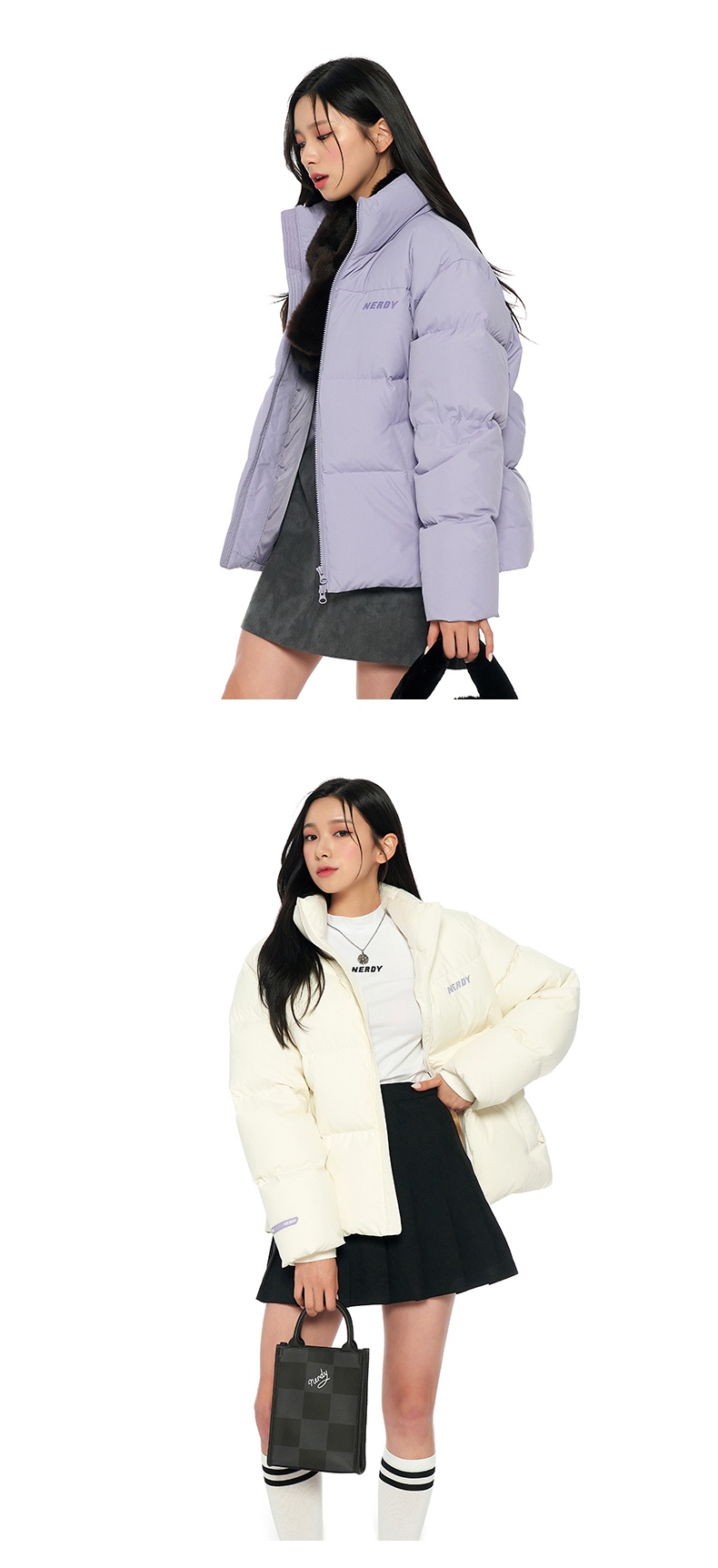 商品NERDY|【享贝家】NERDY 2022��秋冬新款经典logo简约短款立领羽绒服 男女同款 浅紫色\奶白色\浅灰色\黑色（预售款，10天发货） PNEW22DJ0/浅灰色PNEW22DJ023506/黑色PNEW22DJ020105,价格¥703,第9张图片详细描述