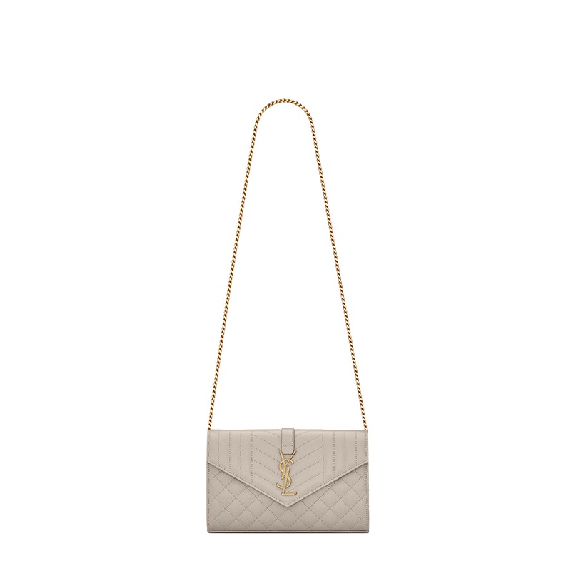 商品Yves Saint Laurent|SAINT LAURENT PARIS/圣罗兰MONOGRAM系列 白色粒面压花绗缝混合皮革交织字母链条钱包,价格¥11929,第2张图片详细描述