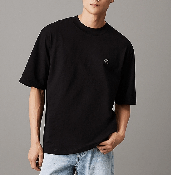 商品Calvin Klein|圆领宽松刺绣短袖T恤 男款 黑色灰白色（香港仓发货）,价格¥357,第1张图片详细描述