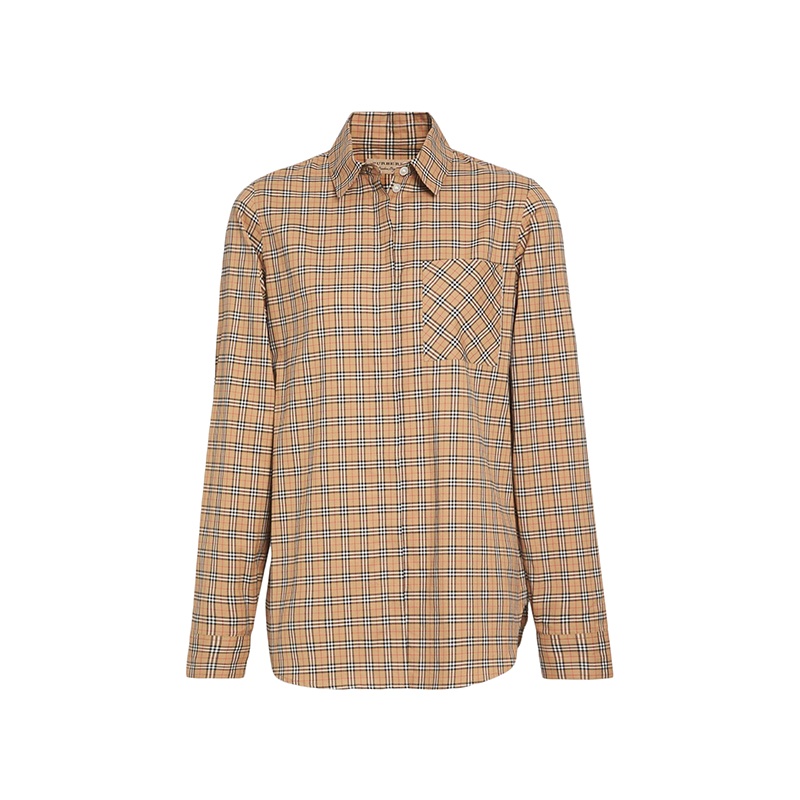 商品Burberry|【现货】博柏利23新款 女士米色棕色纯棉格纹衬衫80031211,价格¥1348,第2张图片��详细描述
