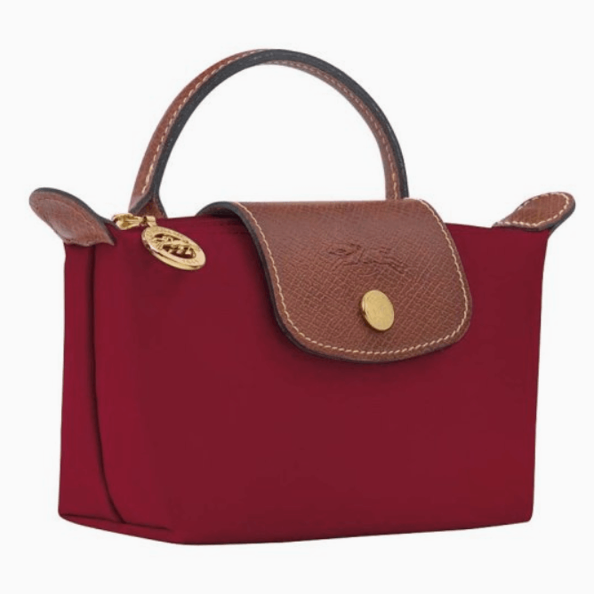 商品Longchamp|【SAvenue】LONGCHAMP 珑骧 帆布拼牛皮饺子包手提包 mini款 女款 深红色拼棕色(提示：保税仓货品一人不可超过5单) 3597922210176（34175089P59-22F）,价格¥437,第2张图片详细描述