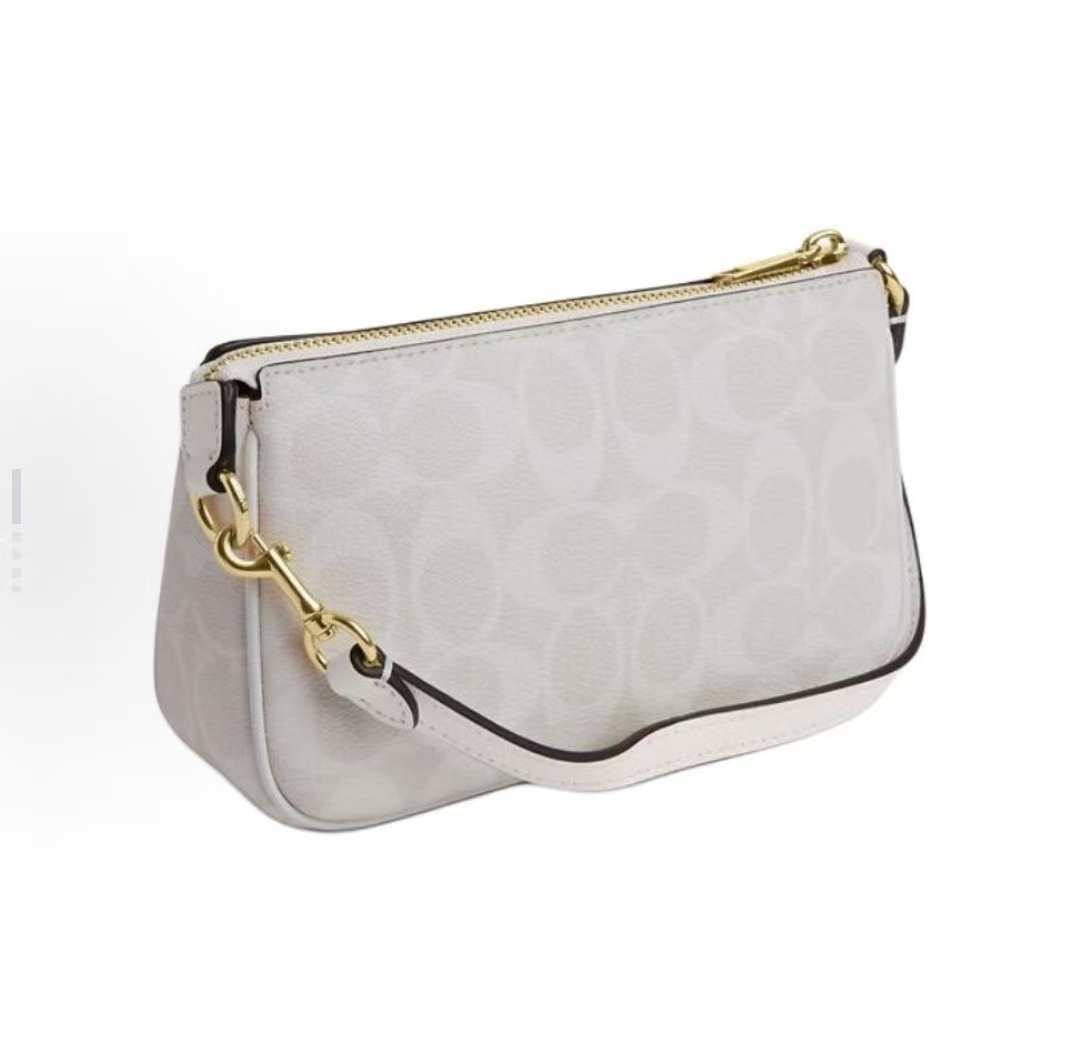 商品[国内直发] Coach|COACH蔻驰 Nolita 19 复古经典老花金标Logo 标志性涂层帆布 腋下包麻将包手提单肩包 小号 女款 粉笔白,价格¥1542,第2张图片详细描述
