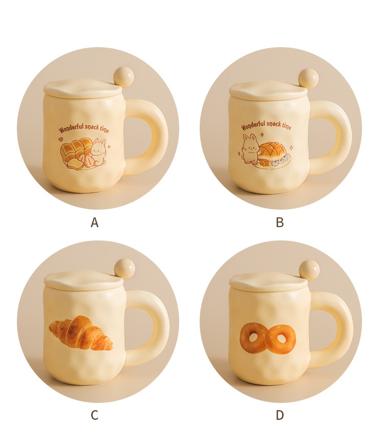 商品[国内直发] YeeCollene|可爱奶fufu杯子面包马克杯带盖勺ins风女生陶瓷咖啡早餐杯办公室,价格¥67,第15张图片详细描述