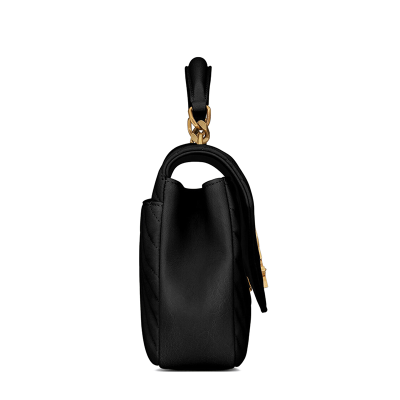 商品Yves Saint Laurent|SAINT LAURENT PARIS/圣罗兰 YSL 春夏新款 COLLEGE系列 女士中号黑色小羊皮绗缝链条金扣单肩斜挎手提包600279BRM071000,价格¥18313,第4张图片详细描述