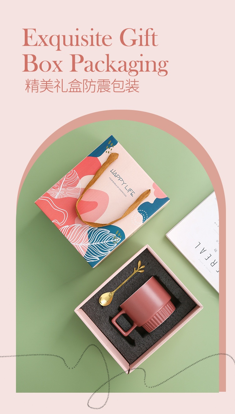 商品[国内直发] YeeCollene|北欧轻奢陶瓷马克杯ins高颜值叠叠杯带勺咖啡杯礼盒装,价格¥75,第9张图片详细描��述