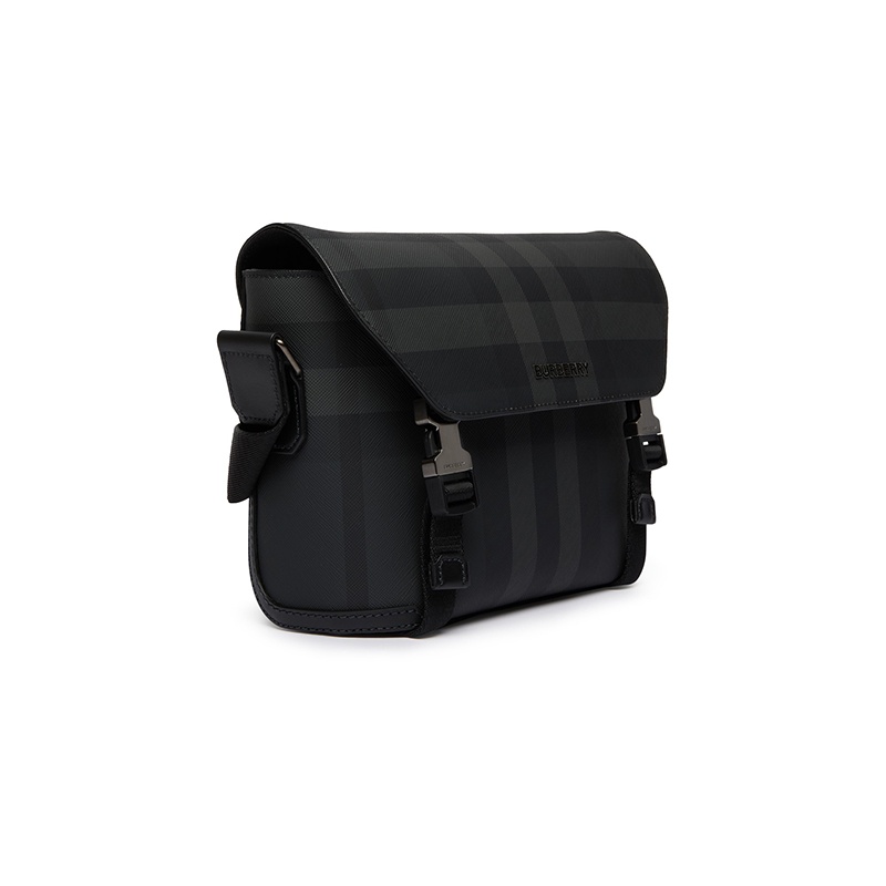 商品Burberry|博柏利 23年款 Wright系列 男士木炭色皮革小号格纹邮差包,价格¥10057,第5张图片详细描述
