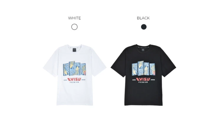 商品Evisu|【享贝家】（国内现货-QD）EVISU 福神 四个长方形印花图案休闲宽松短袖T恤 男女同款 白色 EU2MTS701WH,价格¥257,第1张图片详细描述