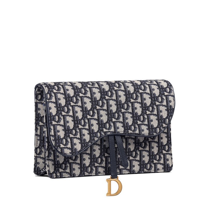 商品Dior|DIOR/迪奥  经典老花Saddle女士蓝色刺绣帆布链条单肩斜跨信封包 ,价格¥14433,第3张图片详细描述
