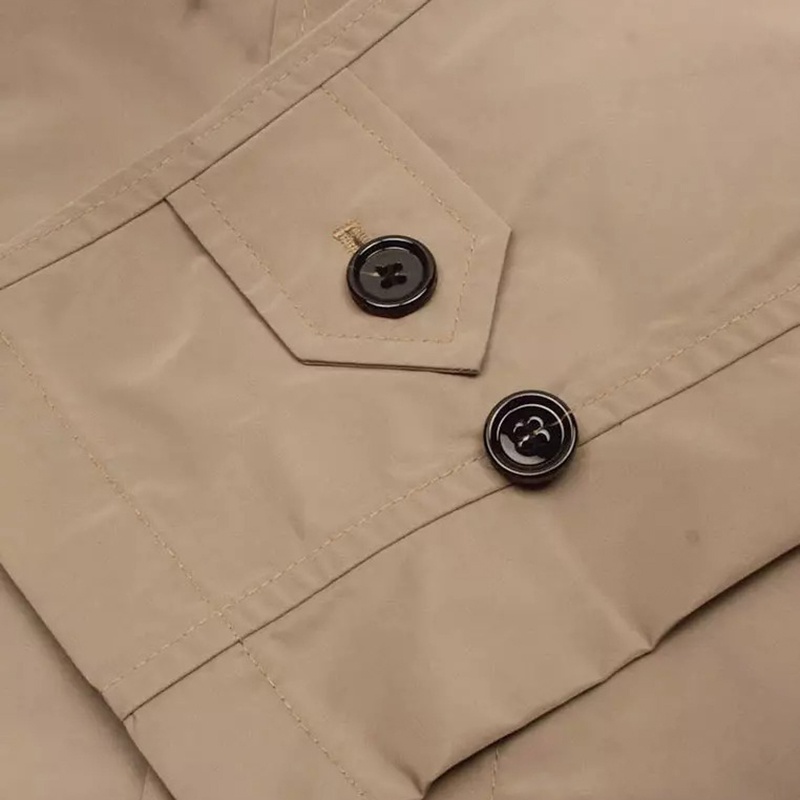 商品Burberry|BURBERRY/博柏利 男士浅驼色聚酯纤维暗扣翻领中款风衣80678551,价格¥1958,第3张图片详细描述
