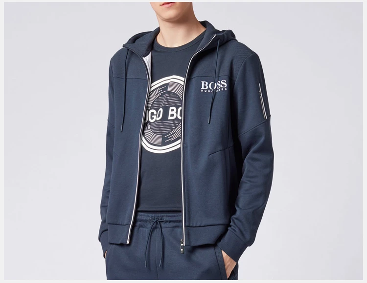 商品[国内直发] Hugo Boss|Hugo Boss 雨果博斯 男士深蓝色纯棉大logo印花圆领短袖休闲T恤 TEE1-182-6415-410,价格¥585,第6张图片详细描述