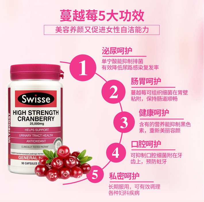 商品[国内直发] Swisse|Swisse蔓越莓精华胶囊守护泌尿系统健康保护卵巢 90粒,价格¥190,第4张图片详细描述