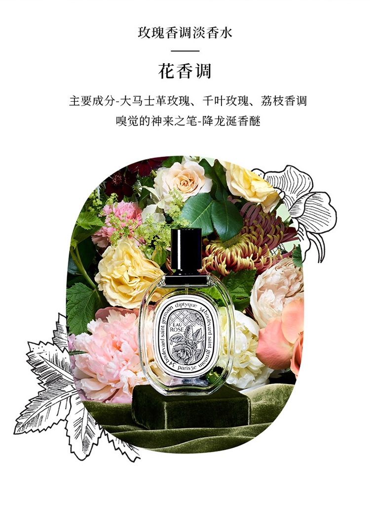 商品Diptyque|Diptyque蒂普提克「玫瑰」女士香水50-100ml EDT淡香水,价格¥791,第3张图片详细描述