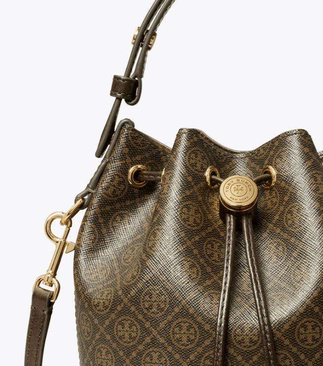 商品Tory Burch|【预售7月底左右发货】汤丽柏琦T MONOGRAM 新版迷你撞色压花水桶包（香港仓发货）,价格¥2632,第23张图片详细描述