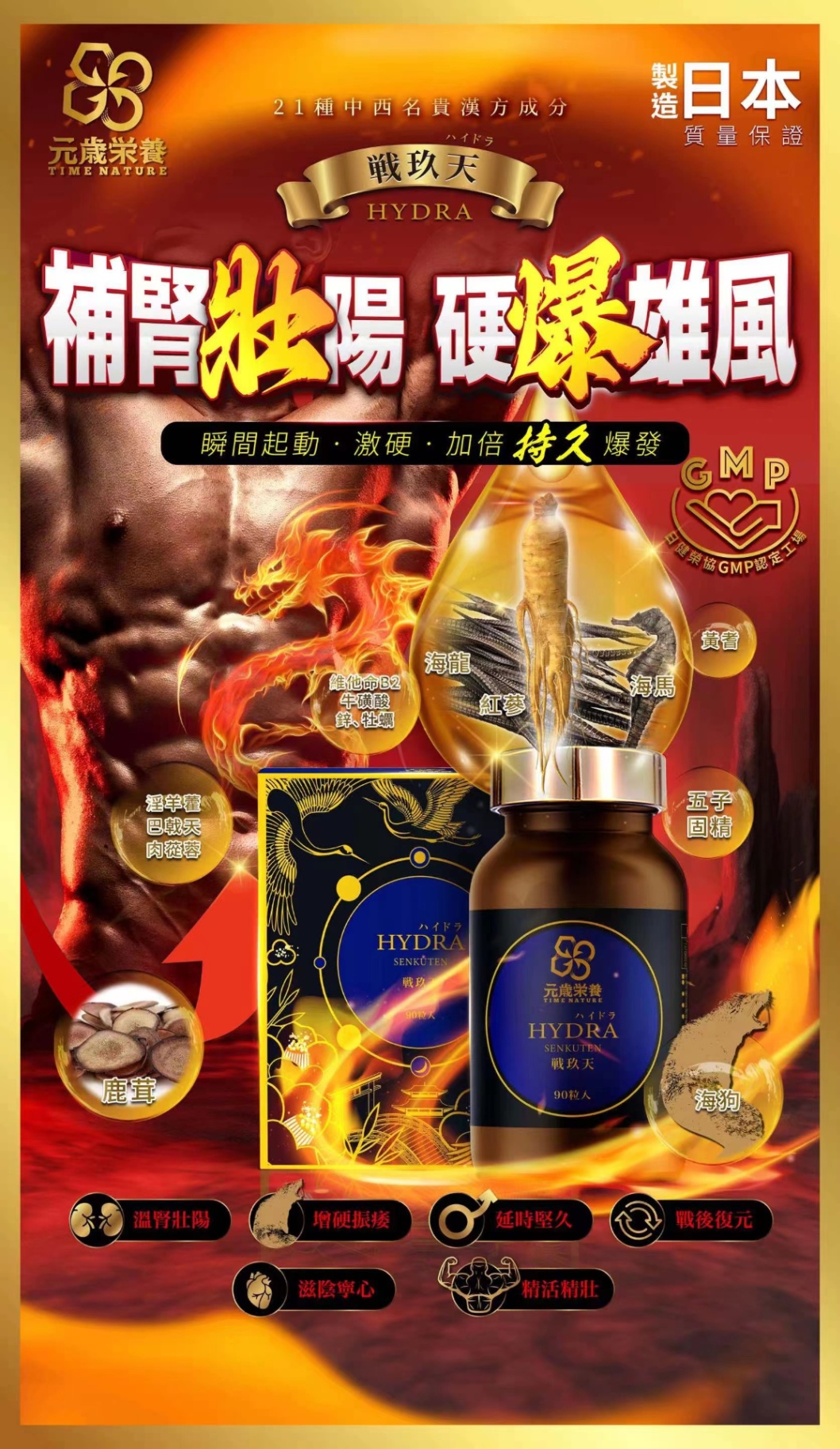 商品[国内直发] TIME NATURE|元岁荣养 战玖天 90粒（含海狗） 补肾壮阳，硬爆雄风，加倍持久,价格¥844,第12张图片详细描述