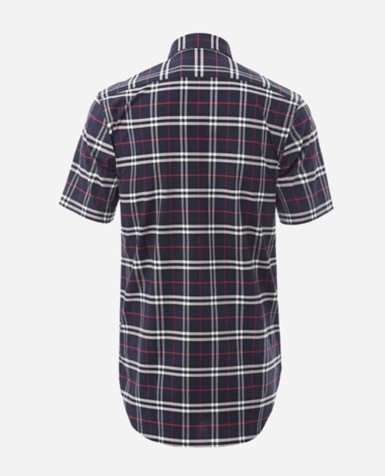 商品Burberry|BURBERRY/博柏利 男士海军蓝棉质红条中格纹白扣短袖衬衫80071821,价格¥1098,第5张图片详细描述