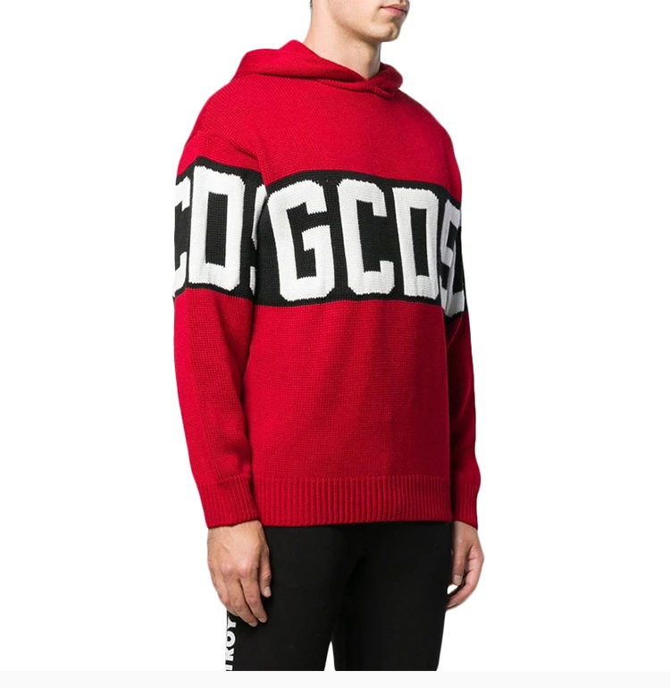 商品GCDS|GCDS 黑色拼红色男士连帽针织衫 CC94M020200-RED,价格¥882,第3张图片详细描述