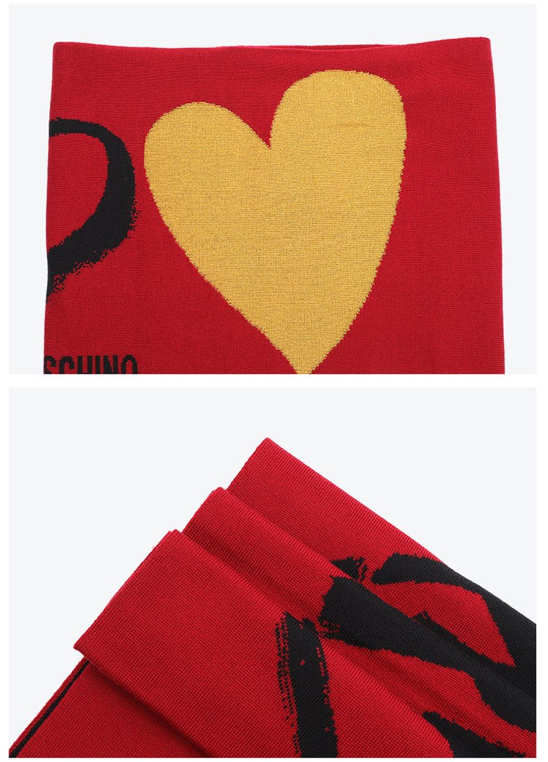 商品Moschino|莫斯奇诺 女士 黑白拼色 爱心图案羊毛围巾30716M2574 016（香港仓发货）,价格¥783,第8张图片详细描述