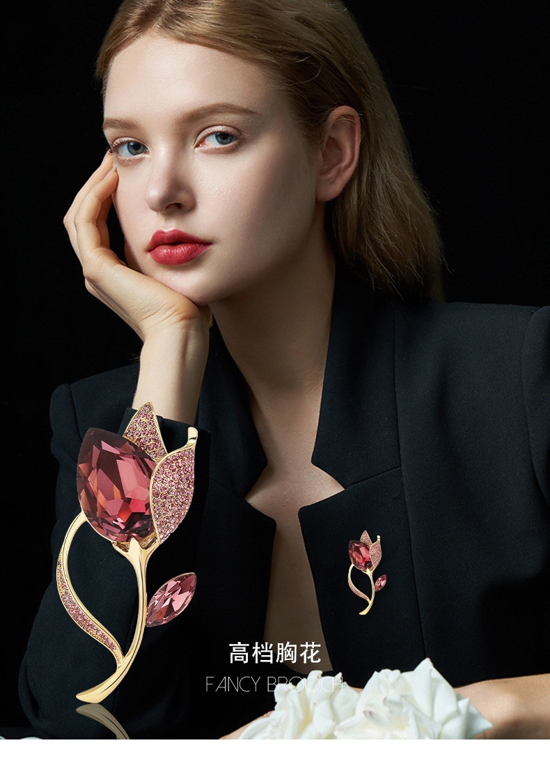 商品[国内直发] GLENVINTEN|格兰云顿新款欧式韩系水晶郁金香锆石胸针微镶锆石胸针铜镀真金,价格¥222,第1张图片详细描述