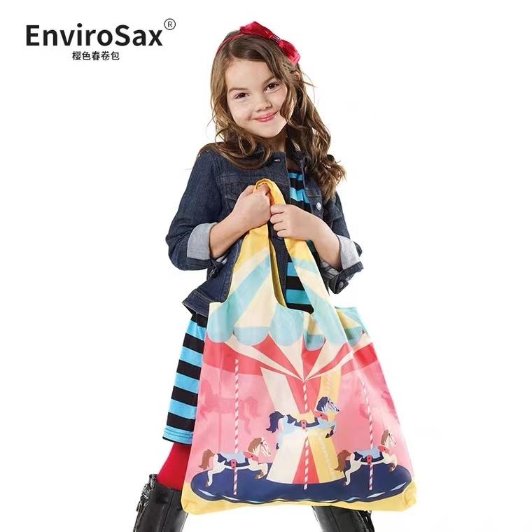 商品EnviroSax|【国内直发】EnviroSax童趣涂鸦春卷包 购物袋环保袋手提包可折叠专为大童和宝妈设计的环保袋 横向中号,价格¥104,第4张图片详细描述
