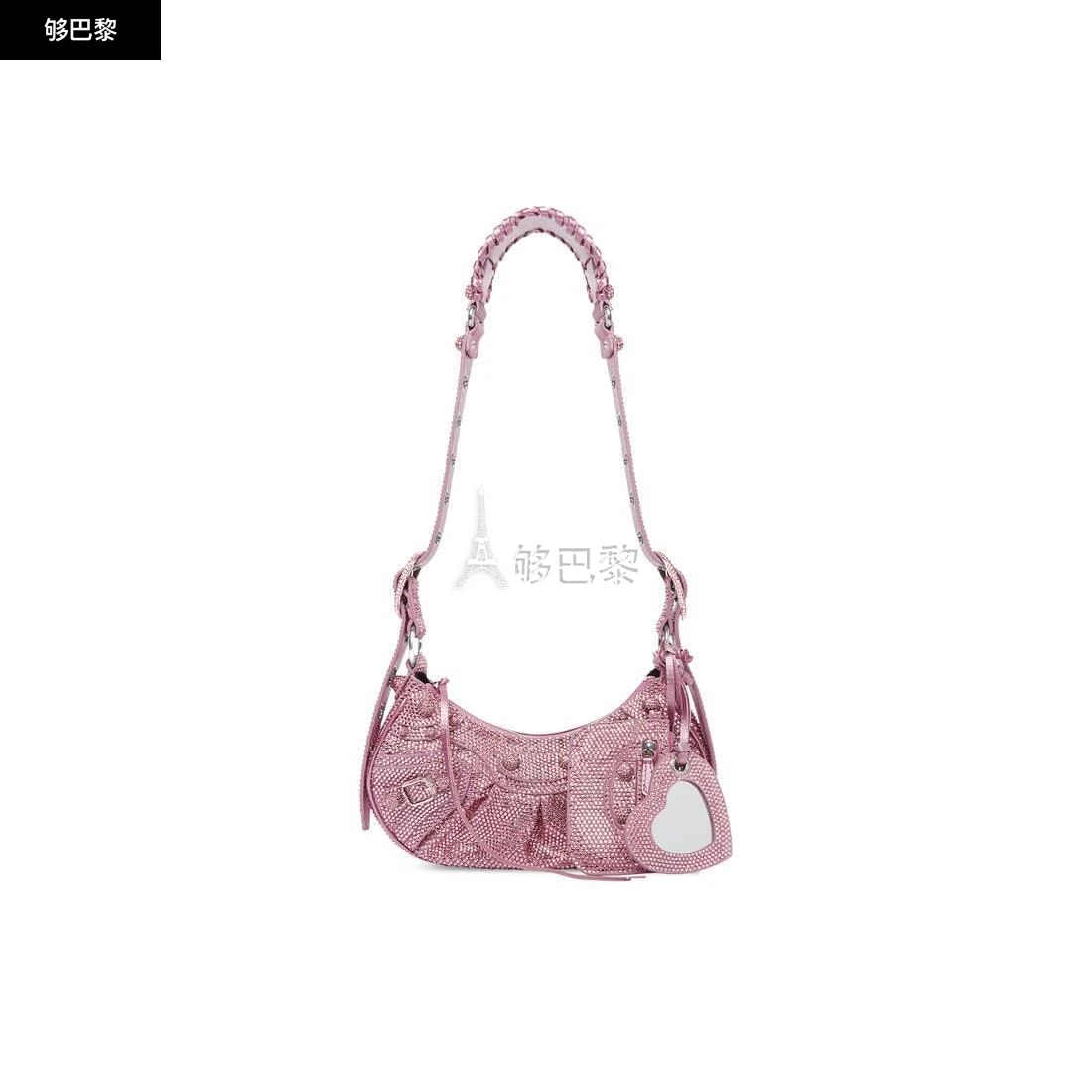 商品Balenciaga|【预售】 巴黎世家 24秋冬 女士 单肩包 Women's Le Cagole Xs Shoulder Bag With Rhinestones in Pink 671309210G25872,价格¥52311,第2张图片详细描述