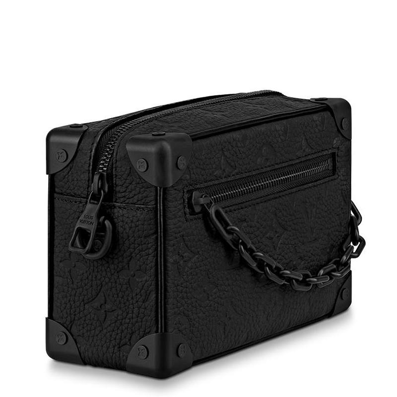 商品Louis Vuitton|预售10天 Louis Vuitton/路易威登 22春夏新款SOFT TRUNK系列 男士迷你黑色老花压��印皮革黑扣黑链拉链开合单肩斜跨链条盒子包M55702,价格¥27124,第5张图片详细描述