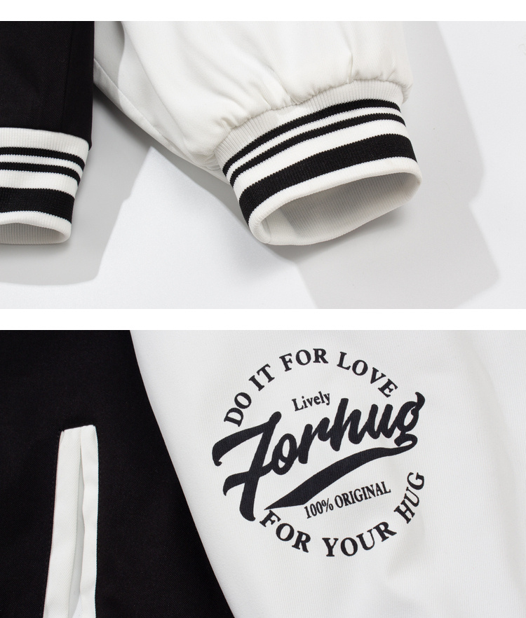 商品[国内直发] FORHUG|FORHUG 男女同款拼接字母宽松拼色运动棒球服棉服 黑色 FHB21439174,价格¥242,第7张图片详细描述