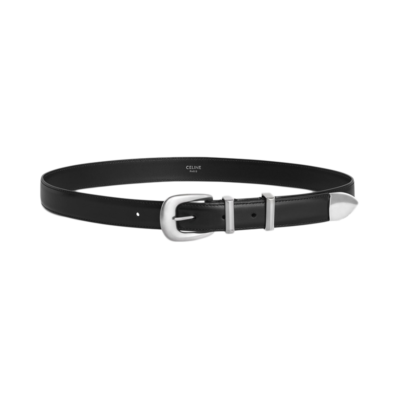 商品Celine|赛琳 23新款 女黑色中号光滑牛皮革银扣腰带2.5cm,价格¥3854,第4张图片详细描述