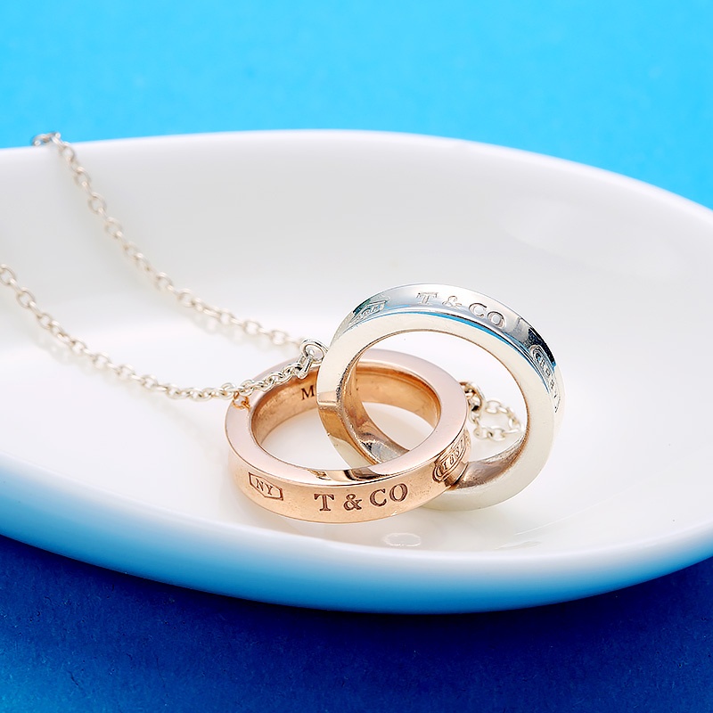 商品[国内直发] Tiffany & Co.|Tiffany & Co蒂芙尼S925银1837幸运双环双圈扣环吊坠项链玫瑰金色,价格¥6526,第2张图片详细描述