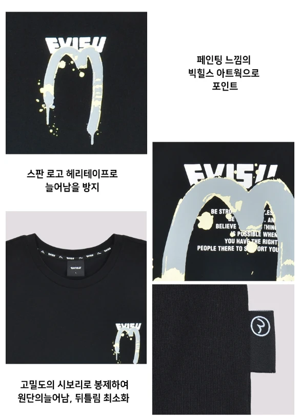 商品Evisu|【享贝家】（国内现货-QD）Evisu 福神 后背水波纹图案休闲宽松圆领短袖T恤 男女同款 EU2UTS905BK,价格¥255,第4张图片详细描述