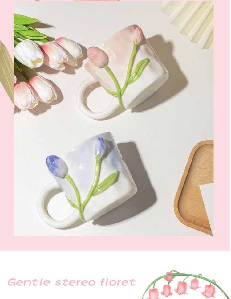 商品[国内直发] YeeCollene|ins风铃兰花马克杯 郁金香陶瓷杯 手绘不规则马克杯 手捏水杯,价格¥112,第10张图片详细描述