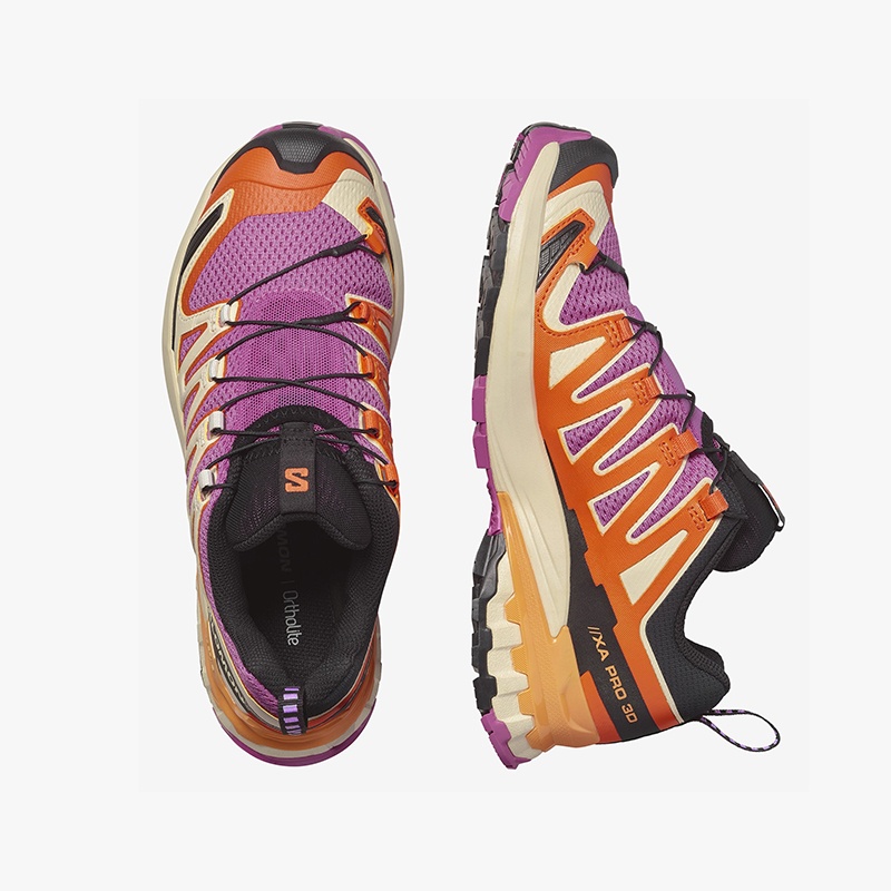 商品Salomon|SALOMON 24新款 XP3V系列女士米色橘紫色纺织耐用越野跑鞋,价格¥1181,第2张图片详细描述