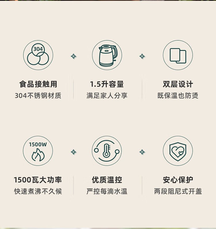 商品[国内直发] Bear|小熊（Bear）烧水壶家用大容量电水壶不锈钢内胆保温电热水壶双层保温开水壶 电水壶 ZDH-Q15E1 1.5L,价格¥157,第2张图片详细描述