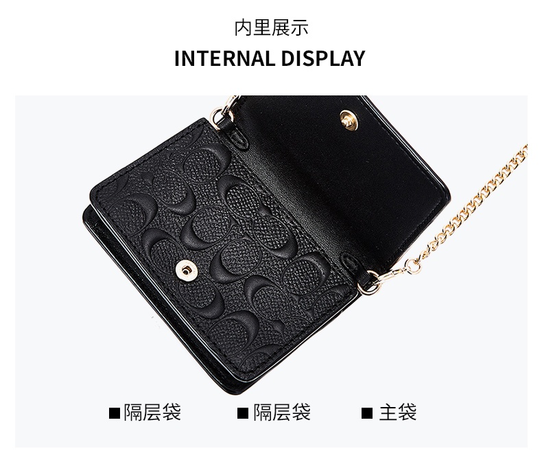 商品[国内直发] Coach|蔻驰钱包奢侈品 女士 黑色迷你皮质Logo款斜挎链条包手拿零钱包 C7361 IMBLK,价格¥883,第9张图片详细描述