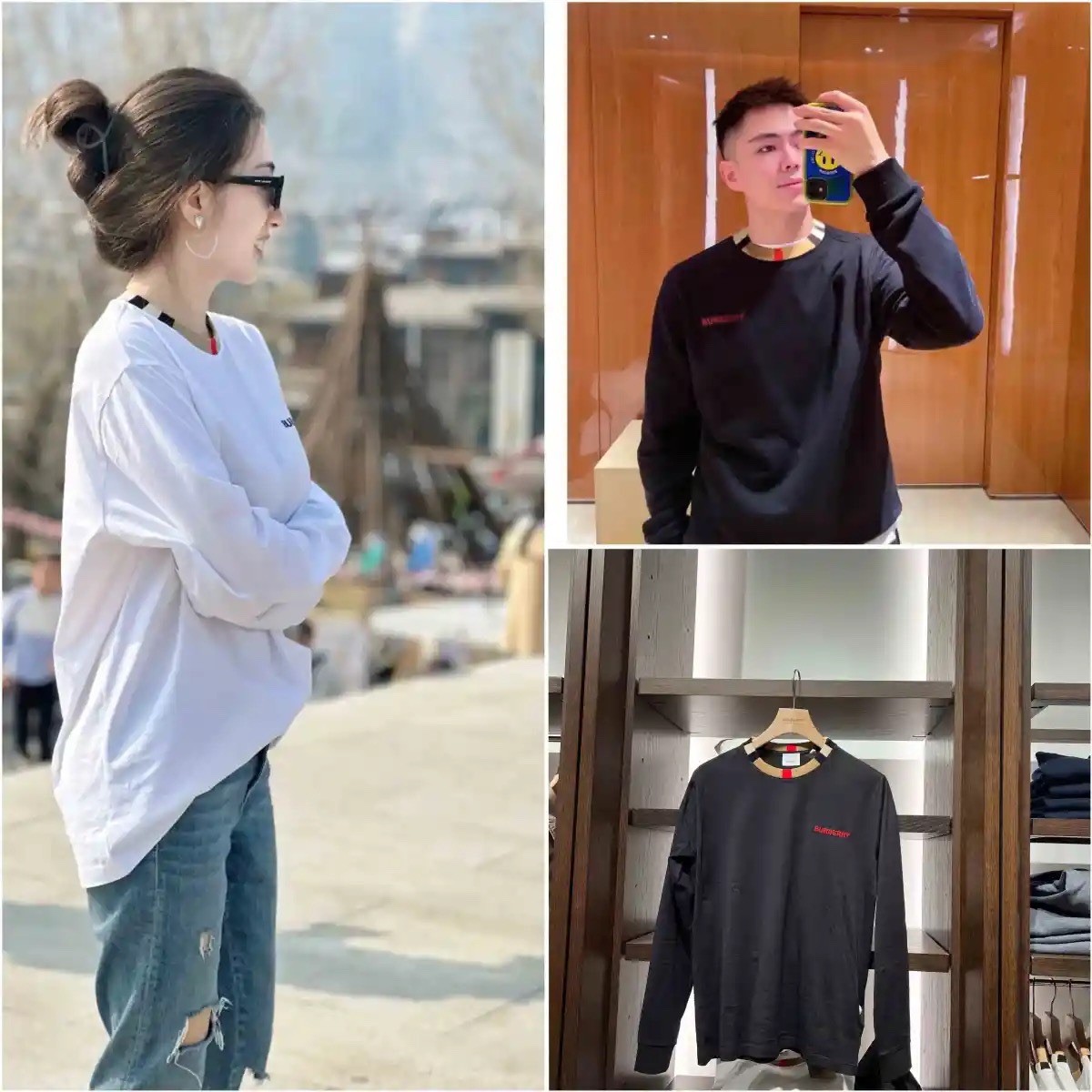 商品Burberry|BURBERRY/博柏利 男士黑色棉质字母印花圆领套头长袖T恤80910451,价格¥956,第7张图片详细描述