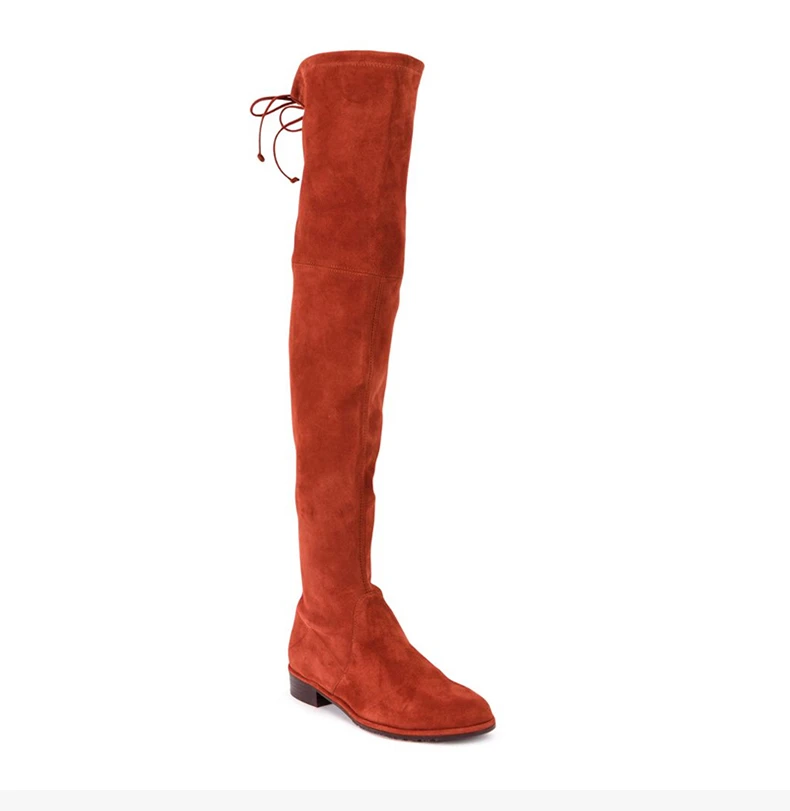 商品Stuart Weitzman|STUART WEITZMAN 女士橘红色麂皮绒过膝系带长靴 LOWLAND-SUS-BURNTSIENA,价格¥3700,第5张图片详细描述