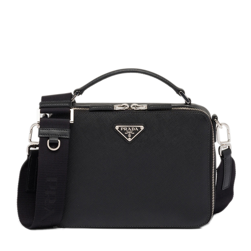 商品Prada|PRADA/普拉达 22春夏新款Brique系列 男士黑色Saffiano皮革银扣三角徽标配织物肩带单肩斜跨包手提包2VH069_9Z2_F0002_V_YMI,价格¥19514,第3张图片详细描述