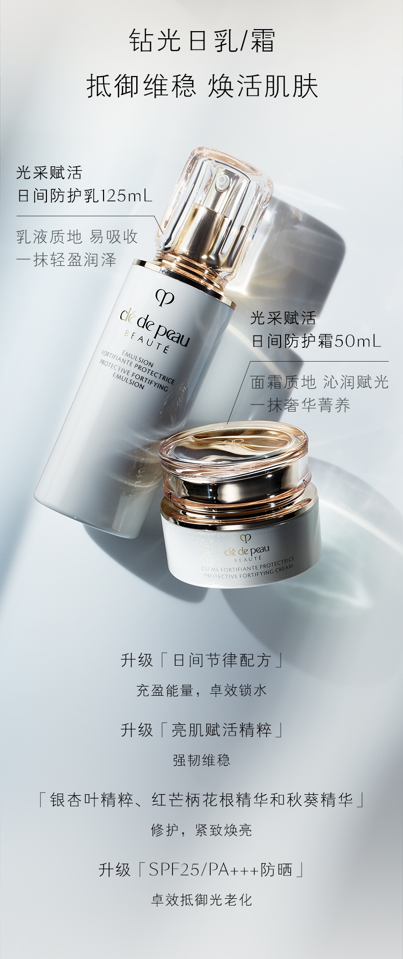 商品Cle de Peau|肌肤之钥CPB水乳三件套光采日夜乳霜保湿护肤套装  日乳125ml+夜乳125ml+滋润水170ml / 日霜50ml+夜霜50ml+滋润水170ml,价格¥1761,第11张图片详细描述