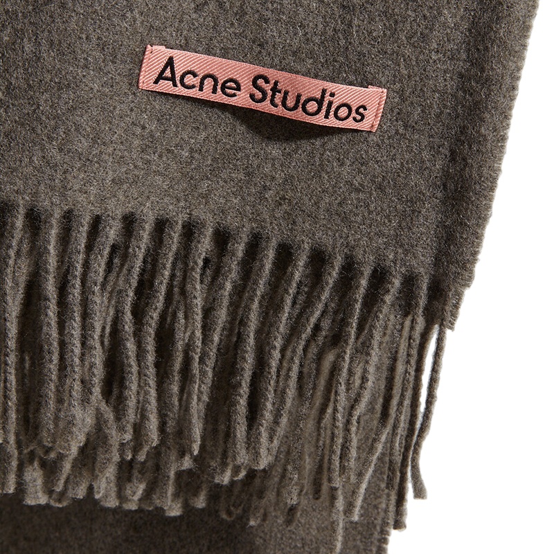 商品Acne Studios|ACNE STUDIOS 男女通用浅橄榄色羊毛徽标贴流苏边围巾-CA0209-CYQ,价格¥858,第3张图片详细描述